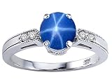 1.24 cts Lab Created Star Sapphire and Genuine Diamond Engagement Ring - 14kt White or Yellow Gold