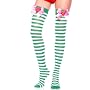 Stripe Thigh High With Plush Strawberry Satin Bow Top