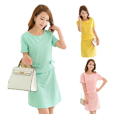 【ARINCO】 パステルカラー 半袖 ワンピース ウエスト リボン 春夏 キュート 大きい サイズ レディース S M L XL XXL