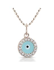 Victoria Kay 14k Yellow Gold Diamond and Light Blue Enamel Evil Eye Pendant (1/5cttw, JK, I2-I3), 16"