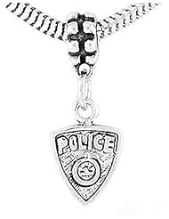 Sterling Silver One Sided Police Badge Dangle Bead Charm