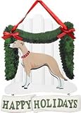 Whippet Happy Holidays Sign (Picket Fence)