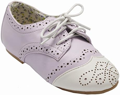 Chickarl Children Girl's Loafer Oxford Lace Up Pointed Toe Flat Shoes Lavander-11.5