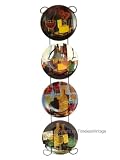 Set 4 Wine Kitchen Decor Handpainted Plates & Iron Rack