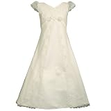 Bonnie Jean Girls White Flyaway-Front Lace Communion Dress 7-12