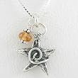 Double Sided Star Pendant with Spirals in Sterling Silver with Citrine Bead on a 16" Box Chain, #8510