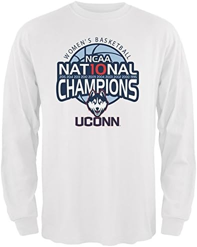 Uconn Huskies 2015 NCAA Script 10 Champions - White Adult Long Sleeve T-Shirt - Large
