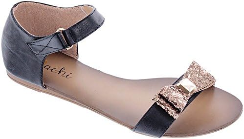 MACHI Womens FANTARI BLACK PU Girly Flat Sandal 8