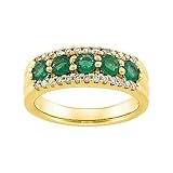 14K Yellow Gold Emerald and Diamond Ring/Anniversary Band
