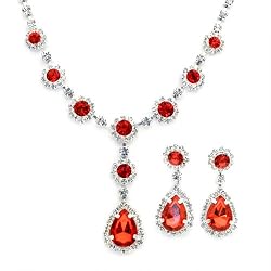 Light Siam Red Crystal Drop Necklace and Earrings Set Fashion Jewelry