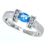 0.31Ct Oval Blue Topaz and Diamond Engagement Ring in 14Kt Satin Finish White Gold