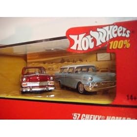 Hot Wheels Classic Chevy 40th Anniversary '56 Two-Ten & '57 Nomad Real Rider 100% Extreme Detailed Box Display Scale 1/64 {2-Piece} Collector