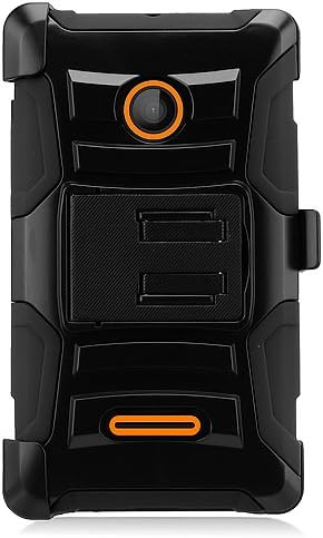Microsoft Lumia 435 Case,IDEA LINE INC(TM)Black Skin Case Armor Shock Proof Heavy Duty With Swivel Belt Clip Cover with Stand Black Holster+Free Stylus Pen(Black/Black)