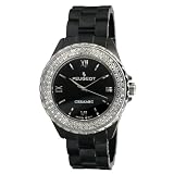 Peugeot Swiss Black Ceramic Watch with Swarovski Stone Bezel and a Black Dial. PS4830BK by Avalon Bella Series Genuine Black Ceramic Watch with Mother of Pearl Dial, # 7404BLK