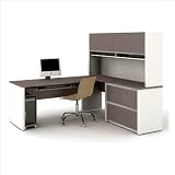 Sandstone and Slate Bestar Connexion L-Shape Wood Computer Desk with Hutch