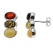 Certified Genuine Multicolor Amber and Sterling Silver Three-stone Oval Stud Earrings