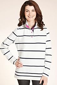 Cotton Rich Button Placket Striped Sweat Top