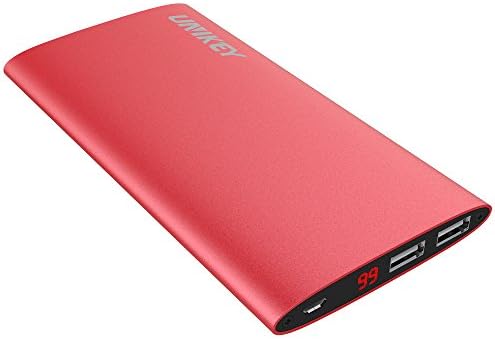 UniKey 12000mAh Portable Charger Dual USB External Battery Charger Quick Charger Power Pack With Aluminium Alloy Body Design,Red