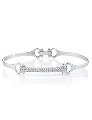 18K White gold 0.6cttw Handle Bar Pave Set Gleaming Diamond Bangle