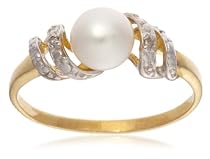 9ct Yellow Gold AMR303949 Ladies 0.01ct Diamond & Fresh Water Pearl Ring