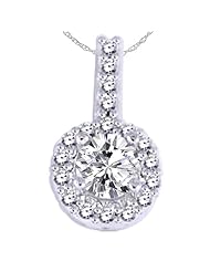 10k White Gold 0.34 cttw 0.25 ct Center Diamond Pendant Necklace, 18"