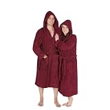 Del Rossa Terry Cotton Hooded Bathrobe, Burgundy 1XL 2XL (A0105WNE2X)