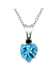 0.59 Ct Heart Shape Swiss Blue Topaz Black Diamond 925 Sterling Silver Pendant