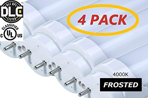 4 Pack - LED Tube Lights - T8 Replacement - 4ft (48 inches) - 18W LED (36W fluorescent equivalent) | Frosted - 4000K - Bright White - Free Tombstones - Single Pin - UL Classified & DLC Listed