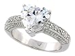 Sterling Silver Vintage Style Engagement Heart Ring w/ Rhodium Plating, w/ 2.00 Carats (9x8mm) Heart-shaped CZ Stone, 3/8 (10mm) wide