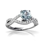 14K White Gold Round Genuine Aquamarine Engagement Ring