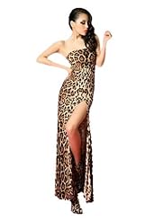 Sexy Strapless Leopard Print Wrap Slit Cotton/Polyester/Spandex Party Dress/Maxi Dress 