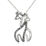 Twin Hugging Giraffe Pendant with Green Eyes-18"