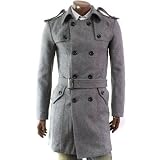 Doublju Mens PEA Wool Belted Trench Coat GRAY(W2B)