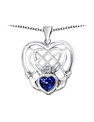 Celtic Love By Kelly (tm) Celtic Knot Irish Heart Claddagh Pendant with Heart Shape Created Sapphire in 925 Sterling Silver