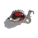 Baltic Cherry Amber Sterling Silver Museum Collection Fish Pin 19th Century