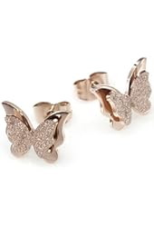 Elove Jewelry Frosted Butterfly Rose Gold Plated Stud