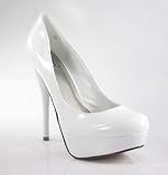 White Patent Wedding Round Toe Platform Stiletto Pump