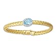 14K Yellow Gold Diamond Accent and Sky Blue Topaz Basket-Weave Bangle Bracelet - 7.25 inches