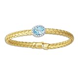 14K Yellow Gold Diamond Accent and Sky Blue Topaz Basket-Weave Bangle Bracelet - 7.25 inches