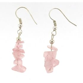 Rose Quartz Chip Earrings - Silver Plated by Toltec Trading Company