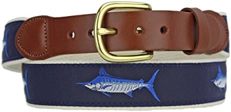 Leather Man Ltd Marlin Fish Belt Size 42 Navy/Natural