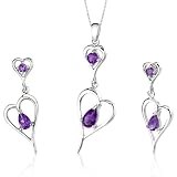 Heart Design 2.00 carats Pear Shape Sterling Silver Amethyst Pendant Earrings Set Free Shipping