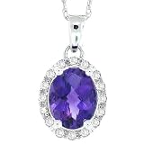 1.68ct Oval Amethyst and Diamond Gemstone Pendant in 10Kt White Gold w chain