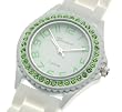 Beautiful Large White Green Crystal Accent Silicone Wrist Watch