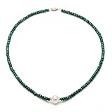 14k Yellow Gold 12-13mm Freshwater Cultured Pearl 4-5mm Green Emerald Gemstones Necklace 18