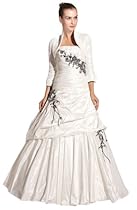 Hot Sale *Maillsa A-line Taffeta Strapless Wedding Dress with Black Appliques c0095 (16, Ivory)