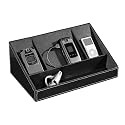 Charging Station Valet - Faux Black Leather (Black) (4.25" H x 11.5" W x 6.75" D)