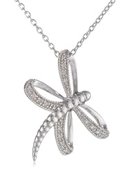 Womens Sterling Silver Diamond Dragonfly Pendant Necklace (0.05 cttw, I-J Color, I2 Clarity), 18"