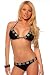 Two Piece Crochet Trim Bikini Hot Summer Beach Sexy Low rise Brazilian Bikini Swim Suit, Medium, Black with Multi Color Crochet Trim
