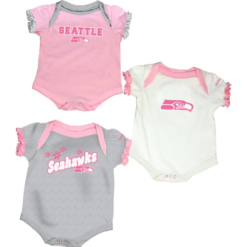 Reebok Seattle Seahawks Infant 3-Piece Creeper Set - Pink 6-9 Months